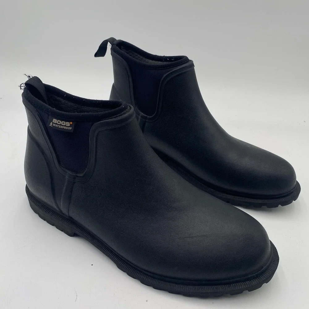 Bogs Carson Waterproof Chelsea Rain Boots Mens 10 Black Rubber 71395-001 Ankle